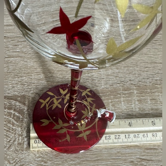 Pier 1 Hand Painted Floral Designs Gold Leaf Glass Water Goblet Set of 7 Glasses - Picture 5 of 11